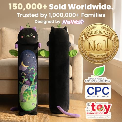 Mewaii Long Cat Plush - 5 Sizes, Extra Filling, Super Soft Kawaii Black Cat Stuffed Animal Pillow (20"/50cm)