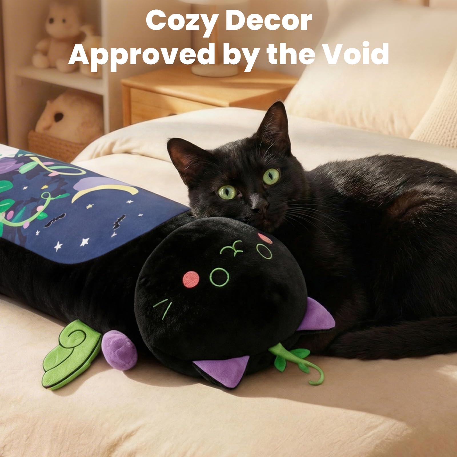 Mewaii Long Cat Plush - 5 Sizes, Extra Filling, Super Soft Kawaii Black Cat Stuffed Animal Pillow (20"/50cm)