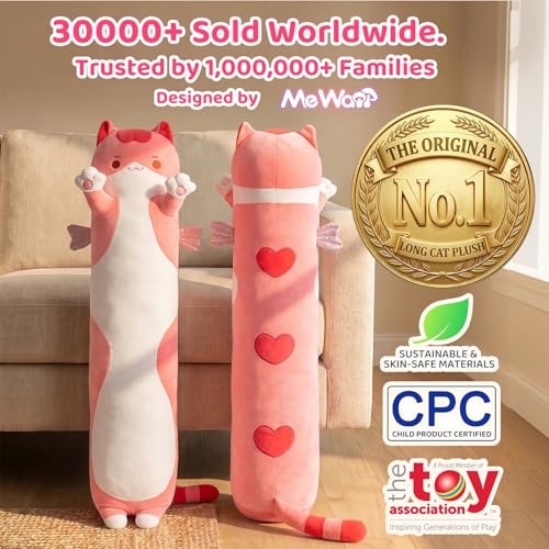 Mewaii Long Cat Plush 5 Sizes: Extra Filling, Super Soft Kawaii Pink Cat Body Pillow for Girls