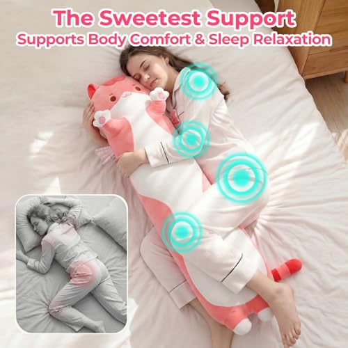 Mewaii Long Cat Plush 5 Sizes: Extra Filling, Super Soft Kawaii Pink Cat Body Pillow for Girls