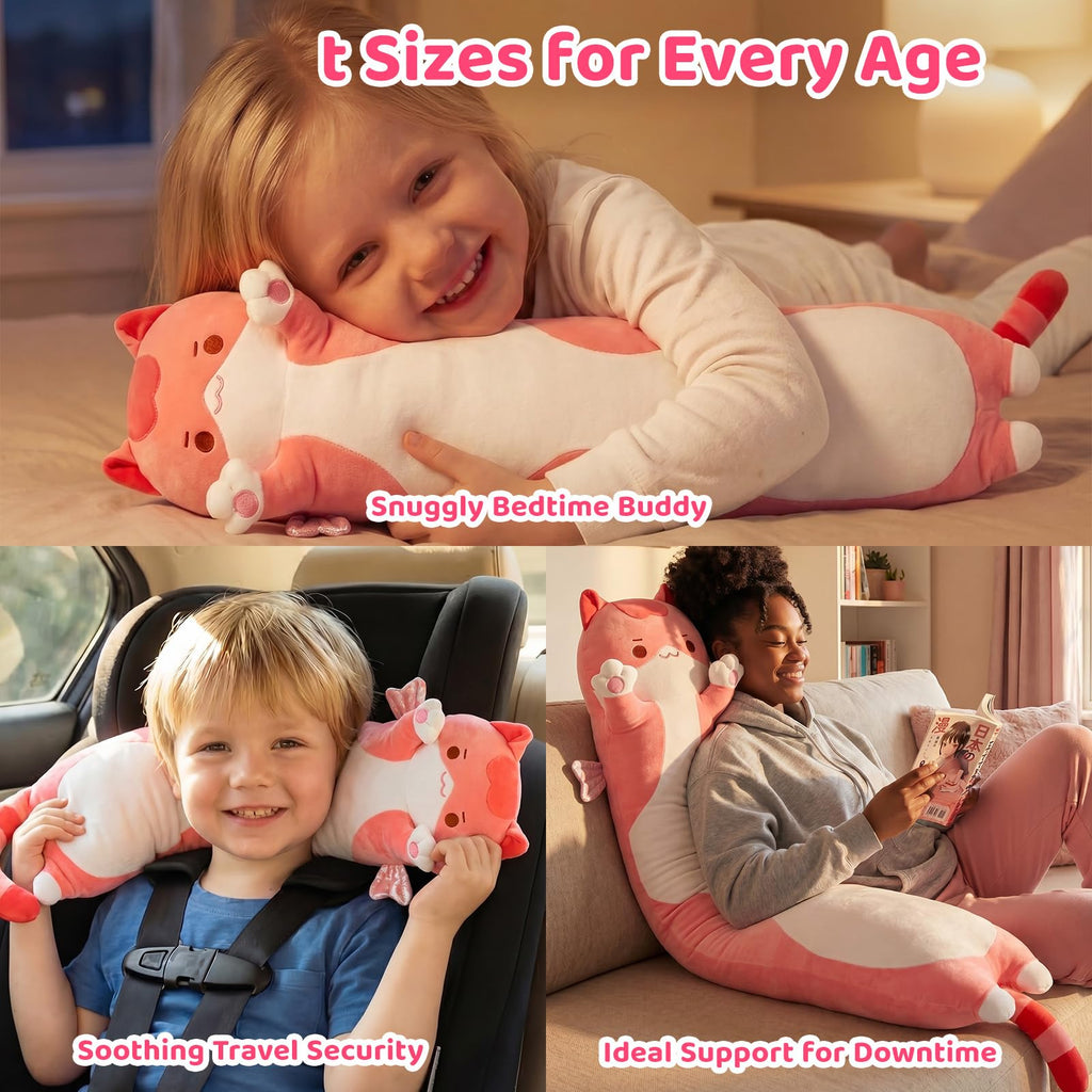 Mewaii Long Cat Plush 5 Sizes: Extra Filling, Super Soft Kawaii Pink Cat Body Pillow for Girls
