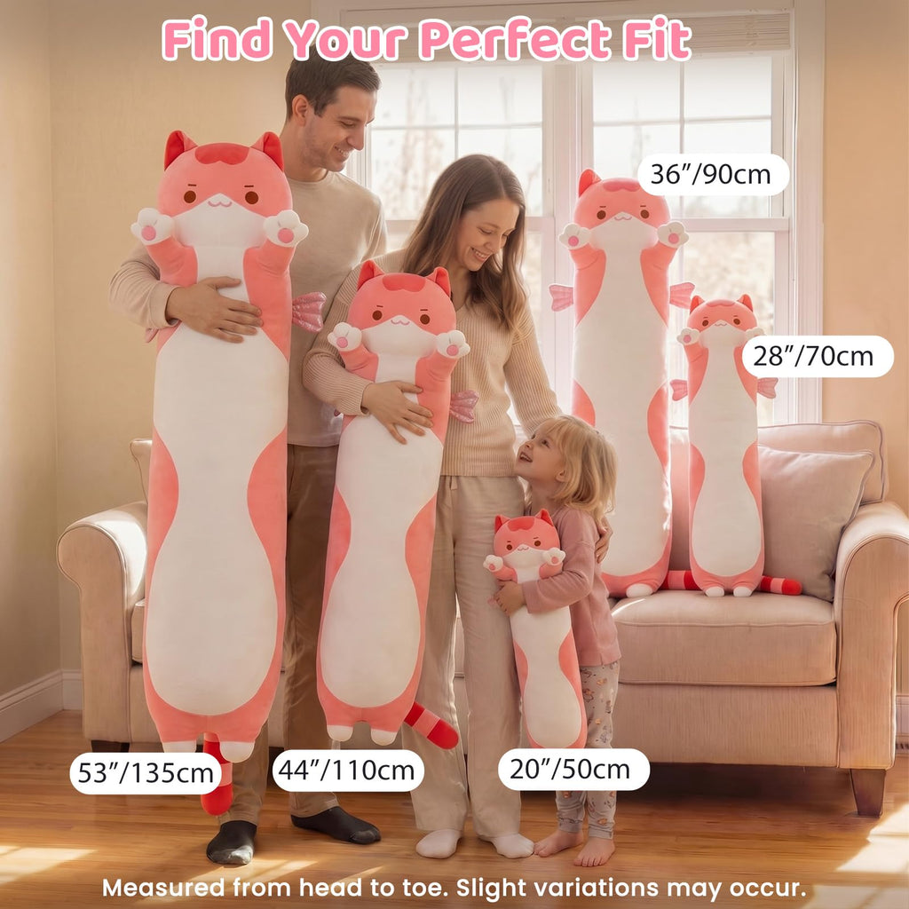 Mewaii Long Cat Plush 5 Sizes: Extra Filling, Super Soft Kawaii Pink Cat Body Pillow for Girls