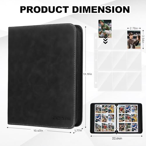 MewVeer 9-Pocket Trading Card Binder – Holds 900 Cards, PU Leather Zipper Album for MTG/YGO/TCG/Sports Cards, Black