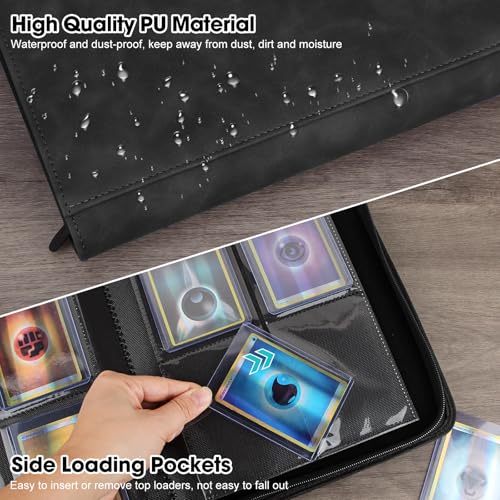 MewVeer Top Loader Card Binder - Holds 112 Top Loaders, 4-Pocket Pages, Black PU Leather