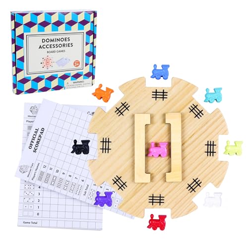Mexican Train Dominoes Accessories Set – Wooden Hub, Metal Markers & Score Pads for 2-8 Players