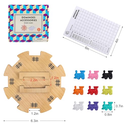 Mexican Train Dominoes Accessories Set – Wooden Hub, Metal Markers & Score Pads for 2-8 Players