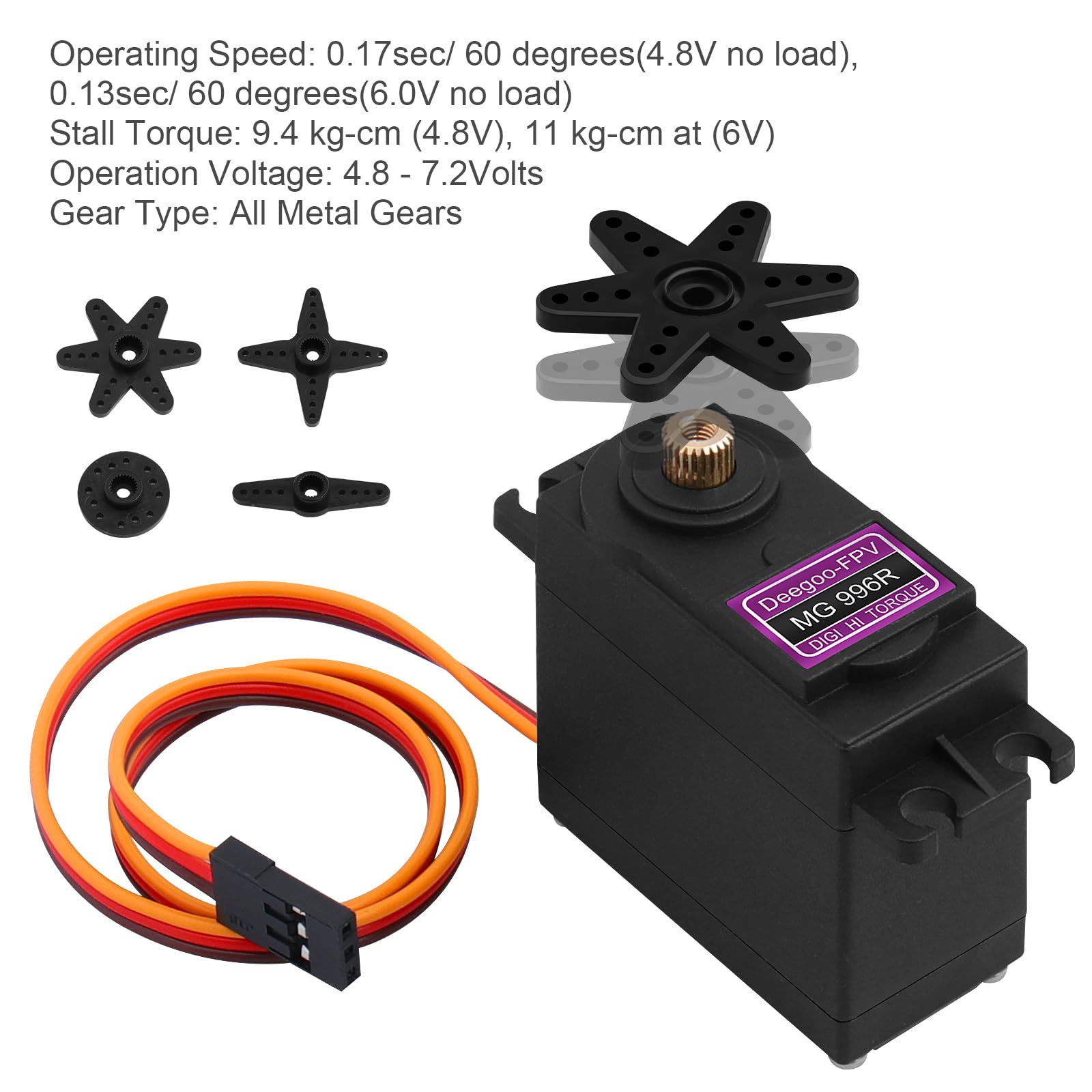 MG996R Metal Gear Servo 2-Pack by Beffkkip – 12kg/cm Torque for RC Cars, Robots, and DIY