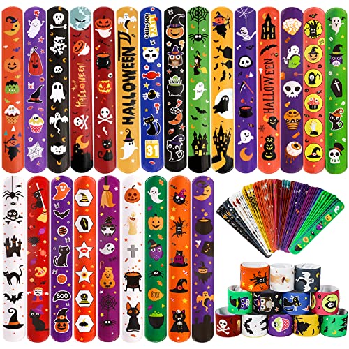 MGparty 72-Pack Halloween Slap Bracelets: 24 Spooky Designs, Safe PVC, Fun for Kids