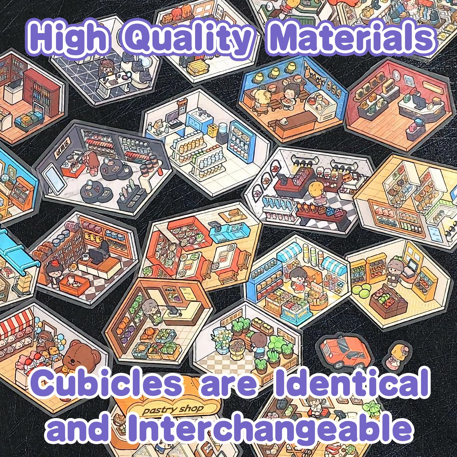 MHBEW DIY 3D Sticker Scene Collection - 10 Sets, 20 Reusable Stickers, Isometric Room Decor for Kids & Adults, City Theme