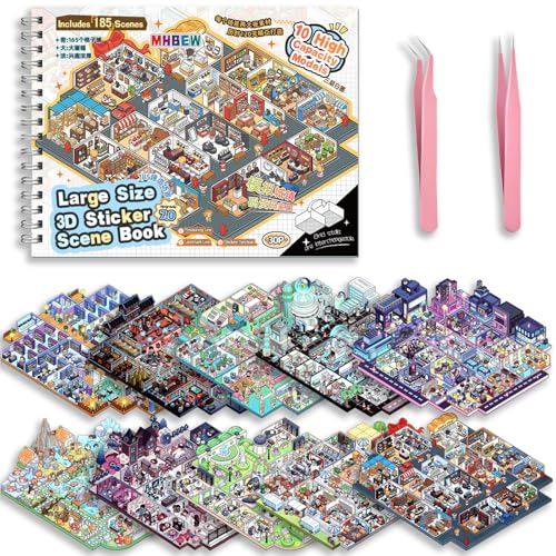MHBEW DIY 3D Sticker Scene Collection - 10 Sets, 20 Reusable Stickers, Isometric Room Decor for Kids & Adults, City Theme