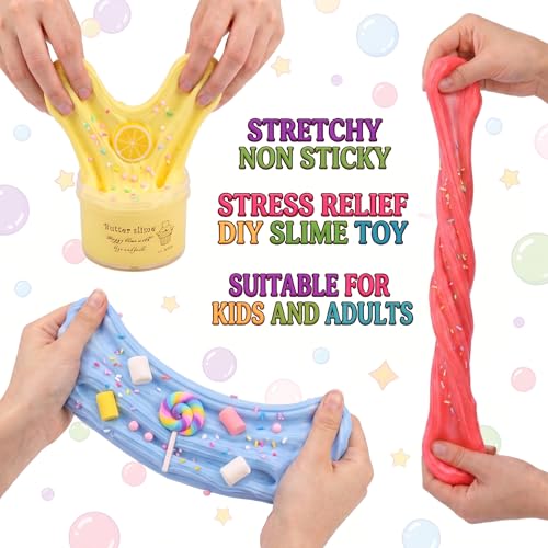 MIAEZOUYOX 7-Pack Butter Slime Kit – Soft, Non-Sticky Stretchy Sludge Toy for Kids, Party Favors, Stress Relief (7 Colors, 60ml Each)