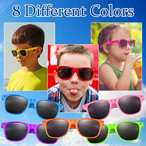 MIAHART 16-Pack Neon Kids Sunglasses Bulk Party Favors with UV 400 Protection