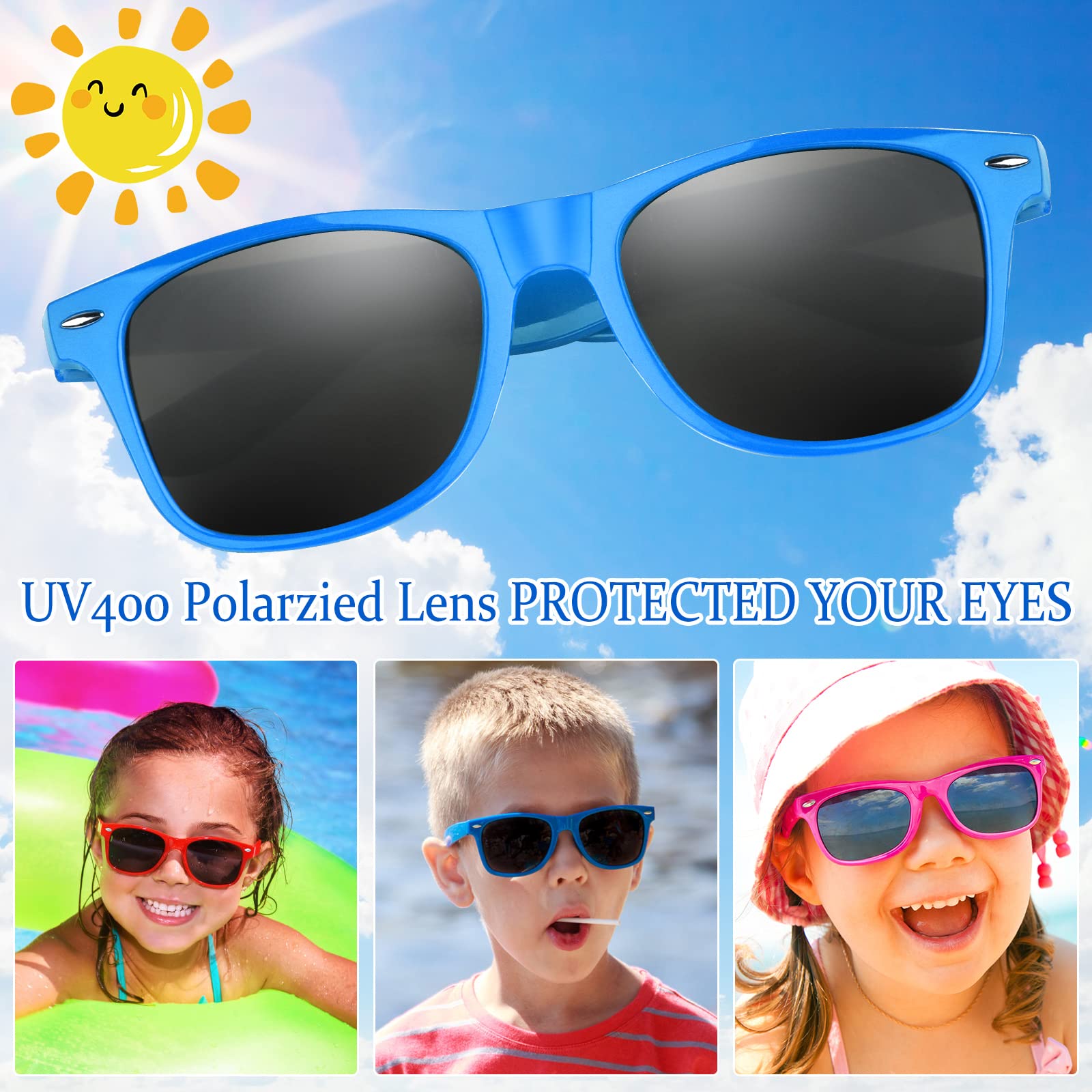 MIAHART 16-Pack Neon Kids Sunglasses Bulk Party Favors with UV 400 Protection