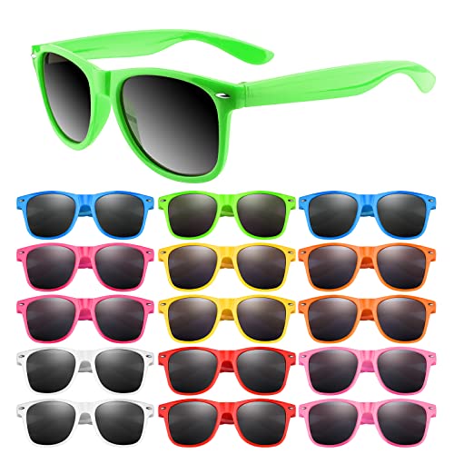 MIAHART 16-Pack Neon Kids Sunglasses Bulk Party Favors with UV 400 Protection