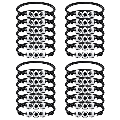MIAHART 24-Pack Adjustable Soccer Ball Charm Bracelets - Sports Theme Party Favors for Kids and Adults
