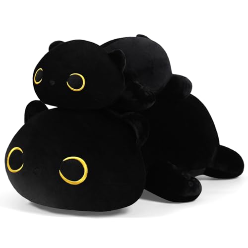 MIAOHAHA 11.8in Plush Cat Pillow - Soft Stuffed Animal Pillow for Kids and Adults, Black Cat