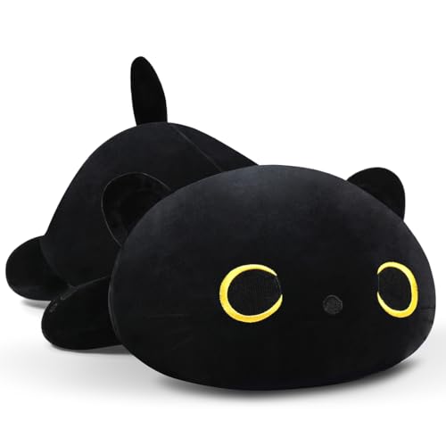 MIAOHAHA 11.8in Plush Cat Pillow - Soft Stuffed Animal Pillow for Kids and Adults, Black Cat