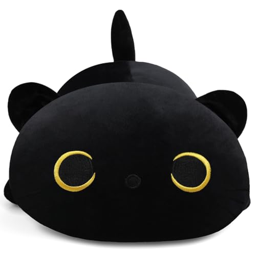 MIAOHAHA 11.8in Plush Cat Pillow - Soft Stuffed Animal Pillow for Kids and Adults, Black Cat