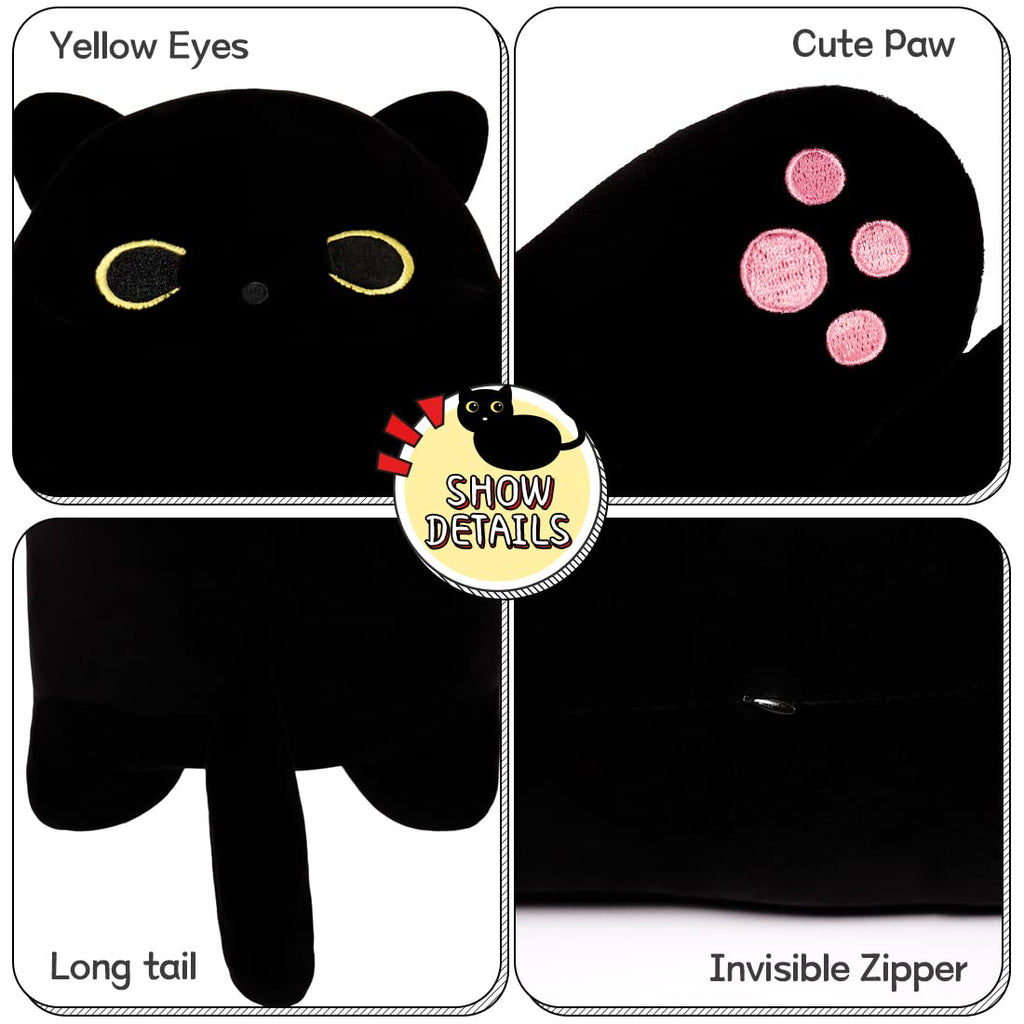 MIAOHAHA Long Black Cat Plush Pillow – 50cm/19.6in Soft Stuffed Animal Toy for Kids