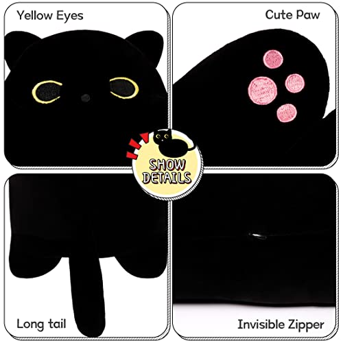 MIAOHAHA Long Black Cat Plush Pillow – 50cm/19.6in Soft Stuffed Animal Toy for Kids