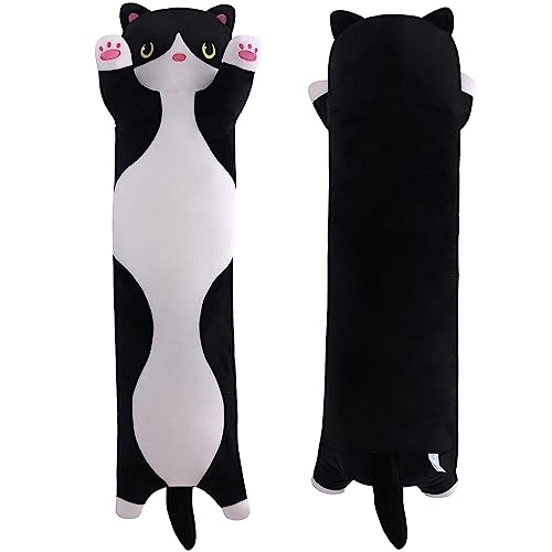 MIAOHAHA Long Plush Cat Pillow – 50cm Black & White Super Soft Stuffed Animal Hugging Pillow