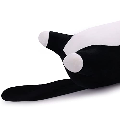 MIAOHAHA Long Plush Cat Pillow – 50cm Black & White Super Soft Stuffed Animal Hugging Pillow