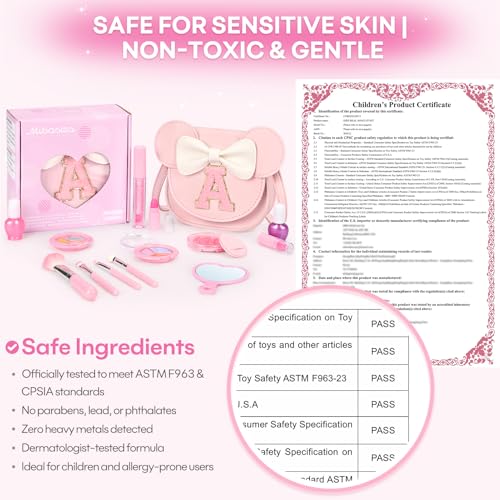 mibasies 15-Piece Kids Makeup Kit for Girls – Washable, Non-Toxic Cosmetics with Crossbody Purse, Birthday Gift for Ages 3-10, Pink