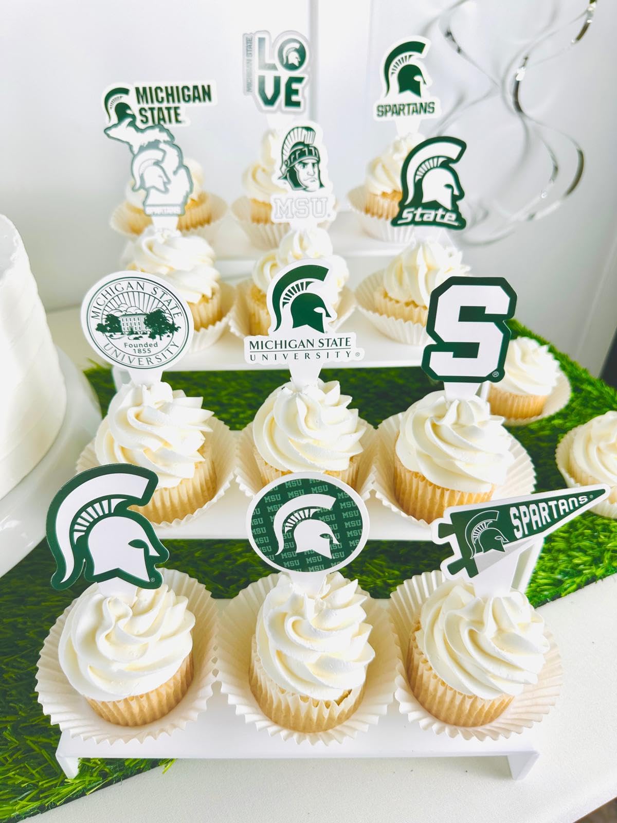 Michigan State Spartans Cupcake Toppers – 24 Pack, PartyKandy, Recyclable Paper, 3-4 Inch, for Birthday, Graduation, Tailgate