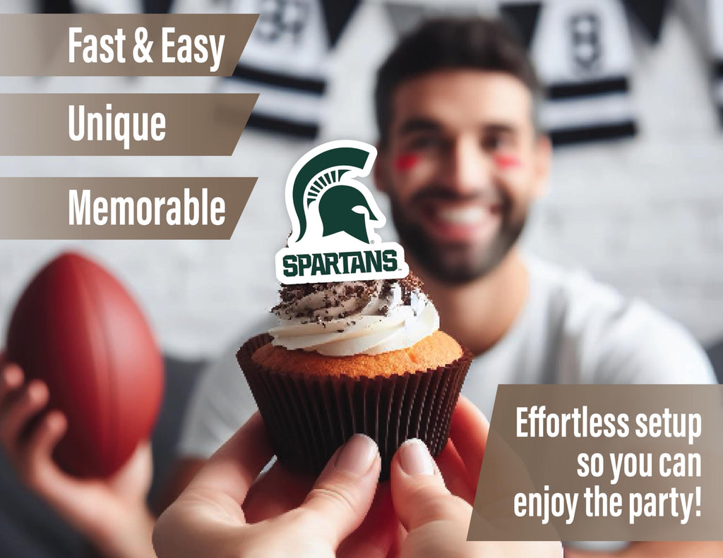 Michigan State Spartans Cupcake Toppers – 24 Pack, PartyKandy, Recyclable Paper, 3-4 Inch, for Birthday, Graduation, Tailgate