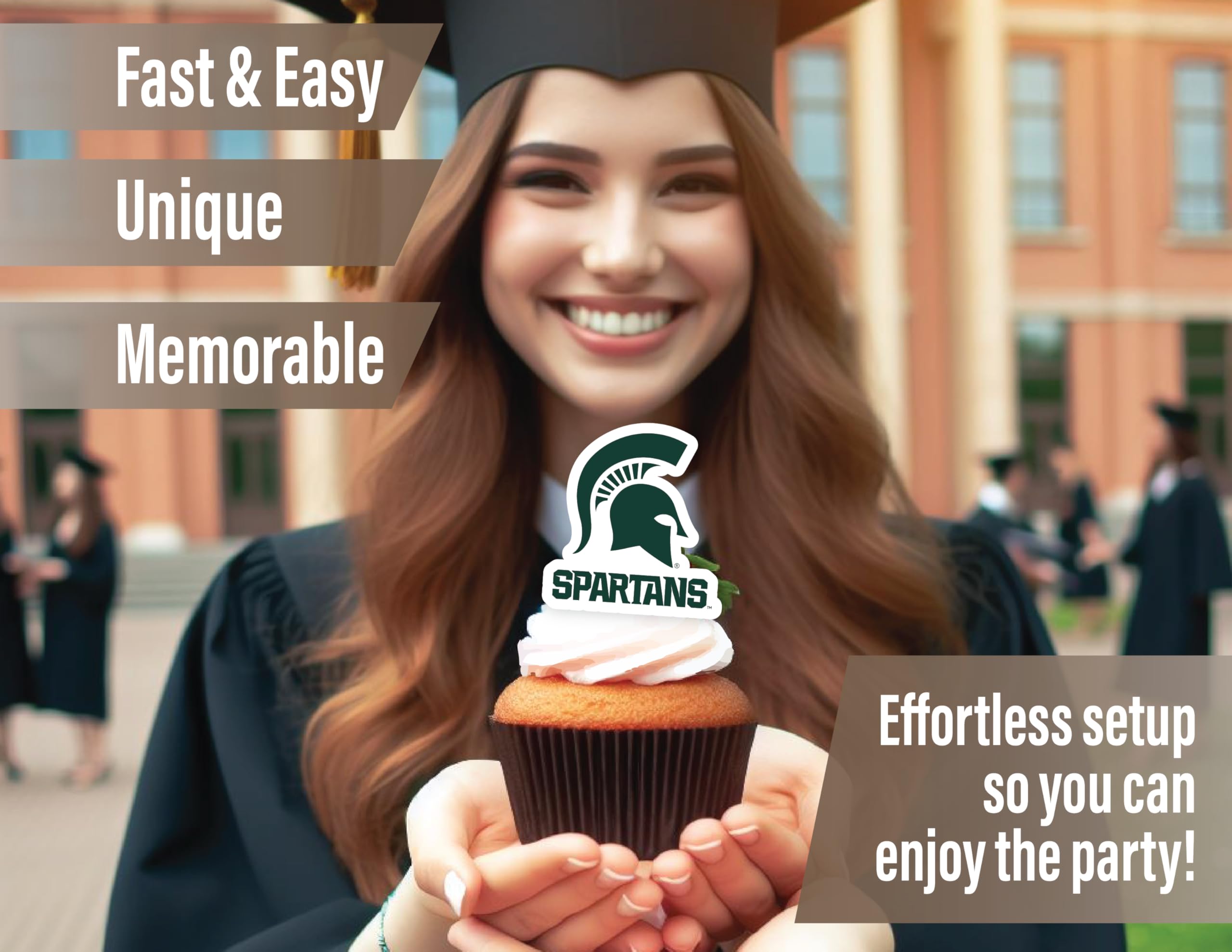 Michigan State Spartans Cupcake Toppers – 24 Pack, PartyKandy, Recyclable Paper, 3-4 Inch, for Birthday, Graduation, Tailgate