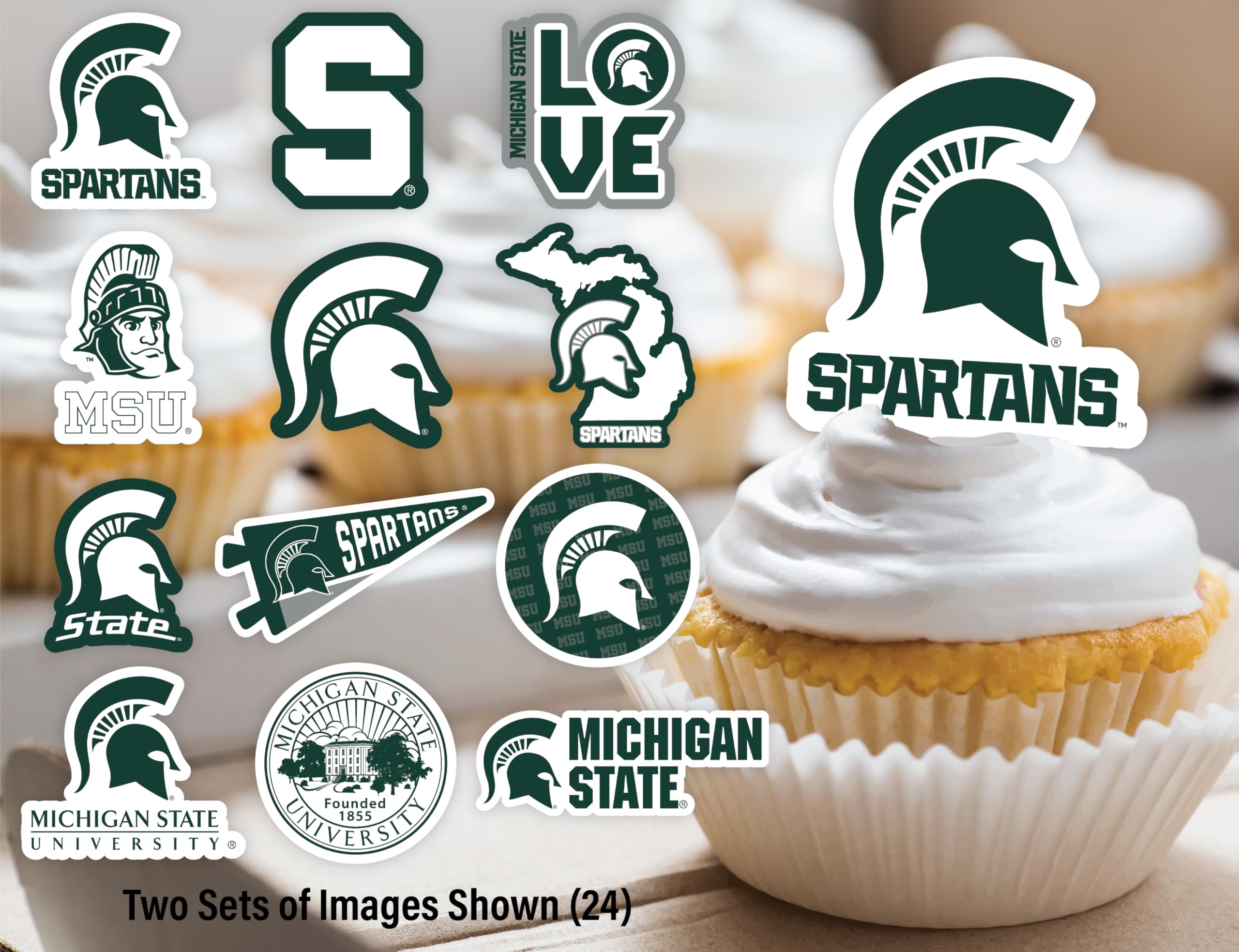 Michigan State Spartans Cupcake Toppers – 24 Pack, PartyKandy, Recyclable Paper, 3-4 Inch, for Birthday, Graduation, Tailgate