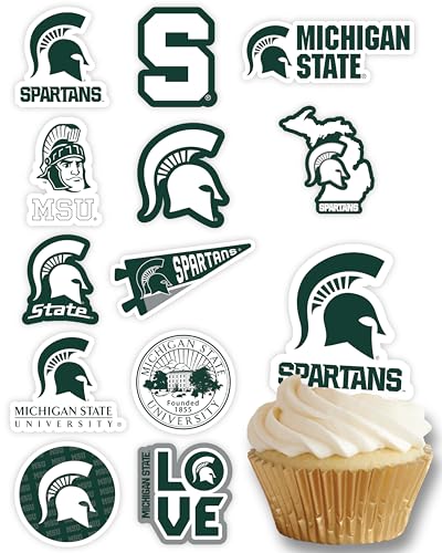 Michigan State Spartans Cupcake Toppers – 24 Pack, PartyKandy, Recyclable Paper, 3-4 Inch, for Birthday, Graduation, Tailgate