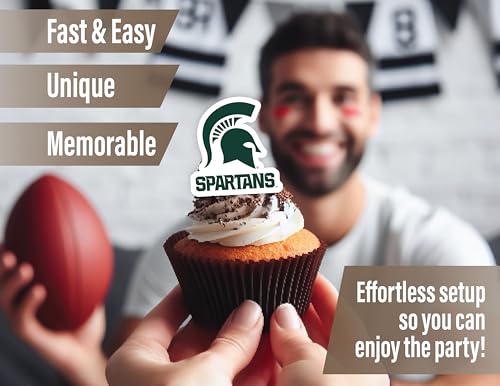 Michigan State Spartans Cupcake Toppers – 24 Pack, PartyKandy, Recyclable Paper, 3-4 Inch, for Birthday, Graduation, Tailgate