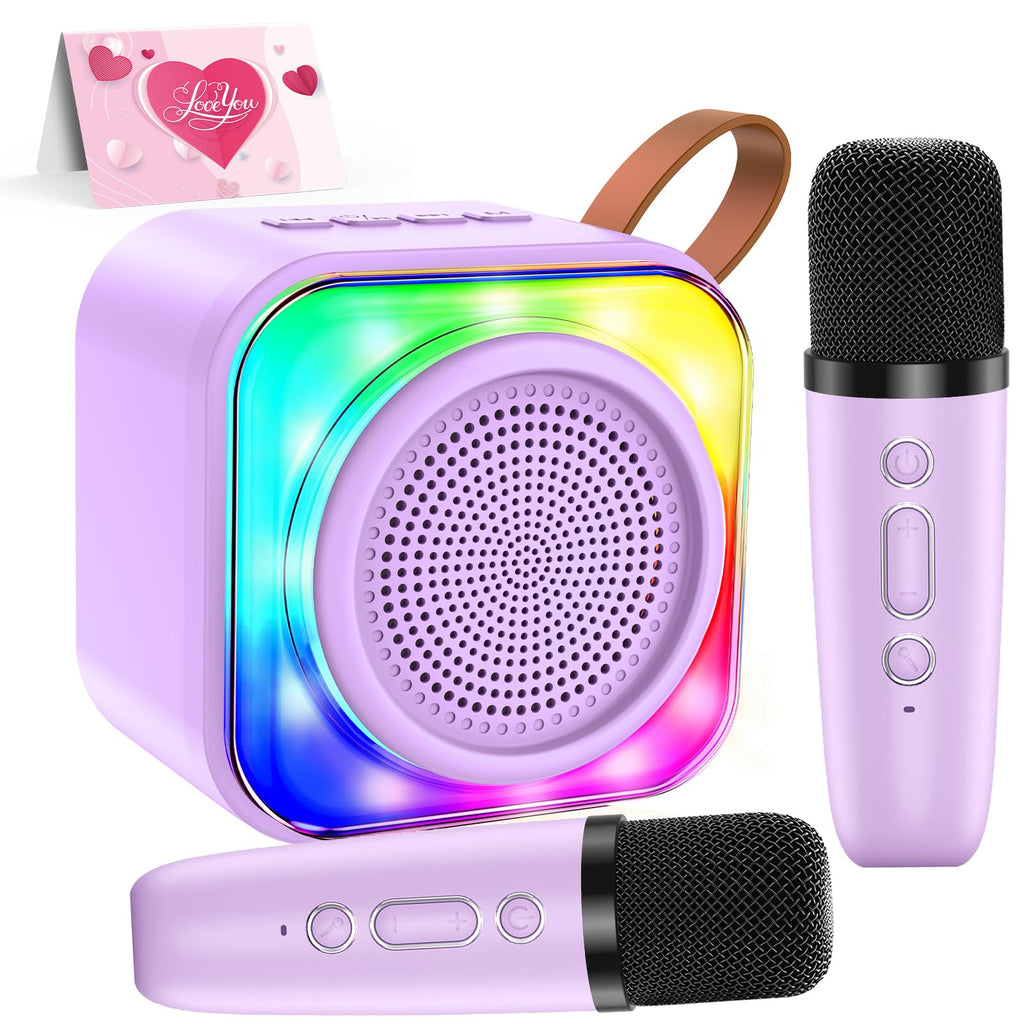 MicQutr Kids Karaoke Machine with 2 Mics, Purple - Bluetooth Speaker, LED Lights, 8-Hour Battery, Voice Effects for Ages 3-12