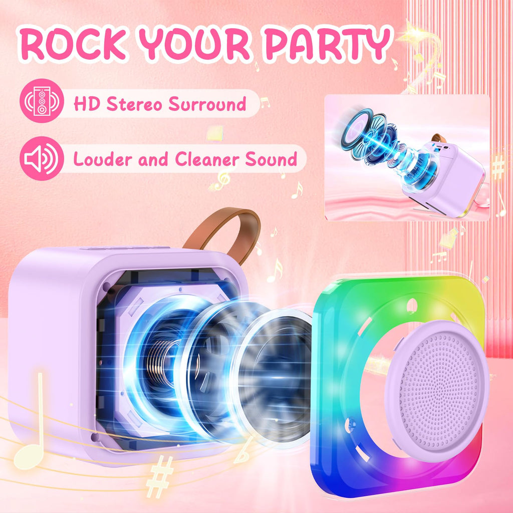 MicQutr Kids Karaoke Machine with 2 Mics, Purple - Bluetooth Speaker, LED Lights, 8-Hour Battery, Voice Effects for Ages 3-12