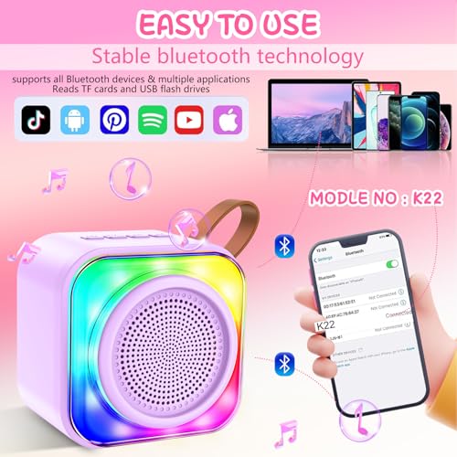 MicQutr Kids Karaoke Machine with 2 Mics, Purple - Bluetooth Speaker, LED Lights, 8-Hour Battery, Voice Effects for Ages 3-12