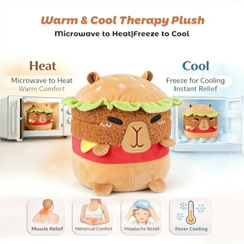 Microwavable Hamburger Capybara Stuffed Animal – Heat & Cool Therapy Plush with Lavender Scent