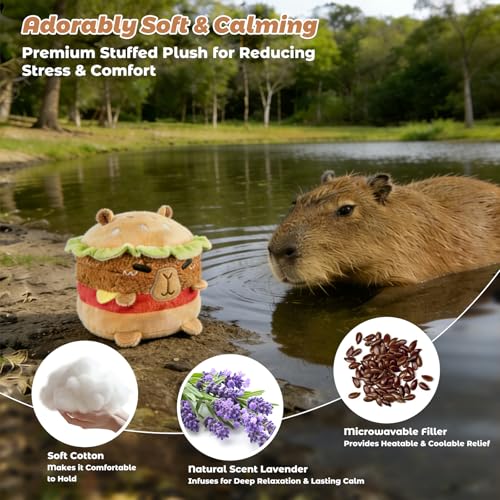 Microwavable Hamburger Capybara Stuffed Animal – Heat & Cool Therapy Plush with Lavender Scent
