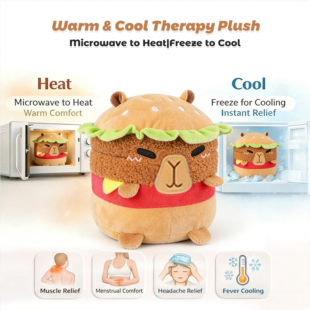 Microwavable Hamburger Capybara Stuffed Animal – Heat & Cool Therapy Plush with Lavender Scent