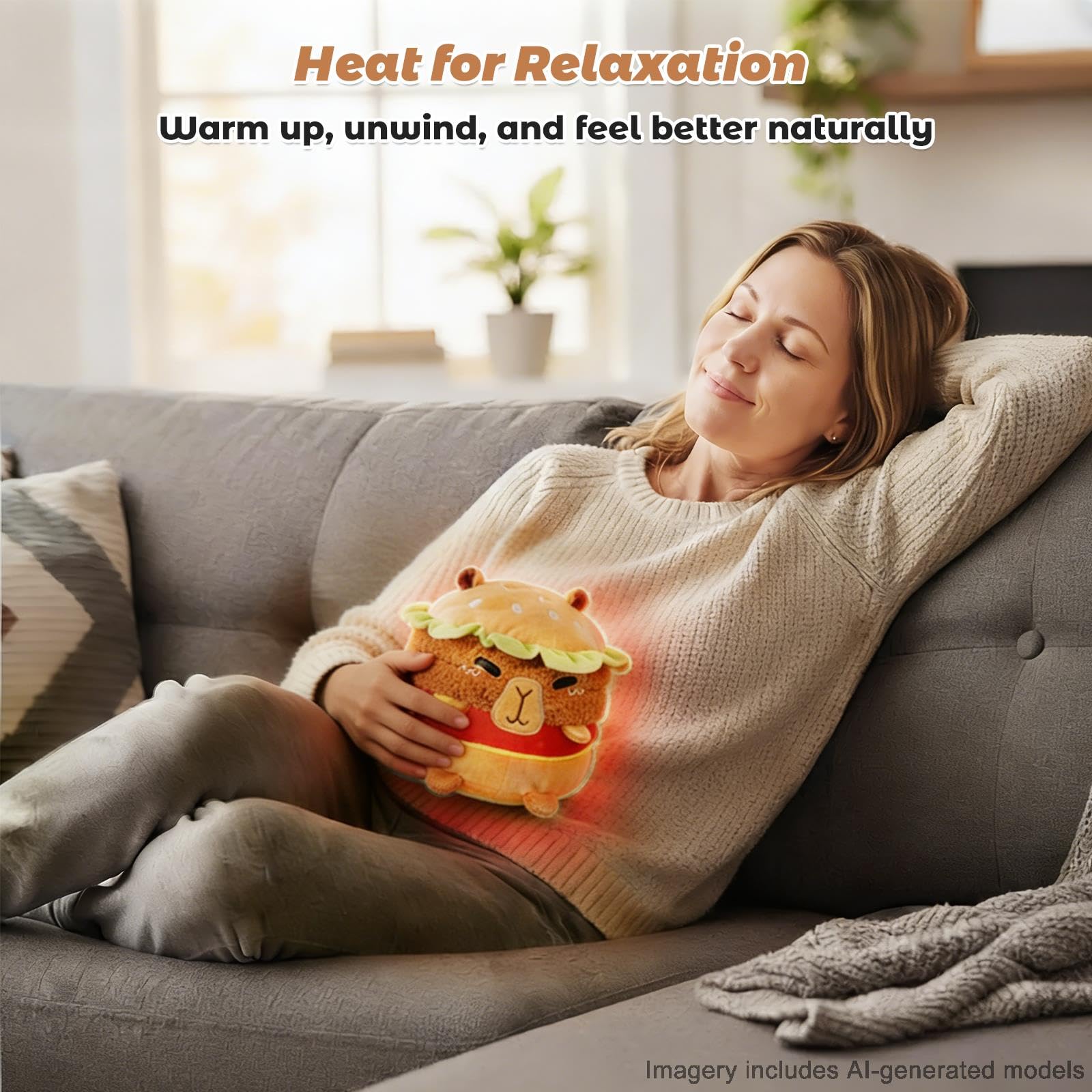 Microwavable Hamburger Capybara Stuffed Animal – Heat & Cool Therapy Plush with Lavender Scent