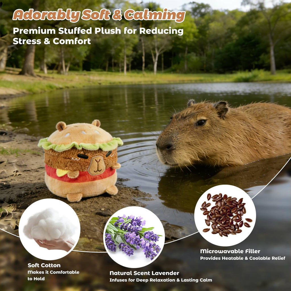Microwavable Hamburger Capybara Stuffed Animal – Heat & Cool Therapy Plush with Lavender Scent