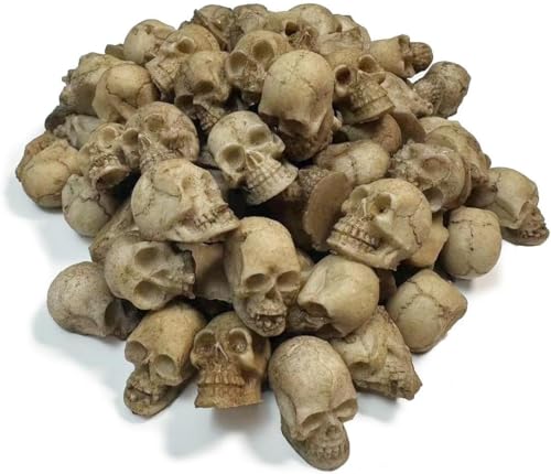 Mikily's 32-Pack Mini Skull Figurines – Resin Skeleton Head Cake Toppers for Halloween Party Supplies