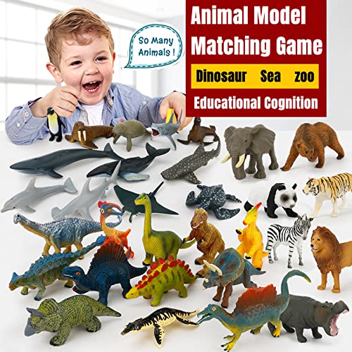MIKNEKE Montessori Animal Figurines with Matching Flash Cards - 12 Realistic Zoo Animals for Toddlers