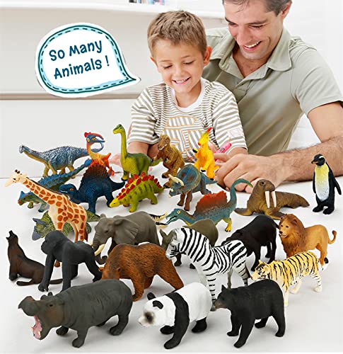 MIKNEKE Montessori Animal Figurines with Matching Flash Cards - 12 Realistic Zoo Animals for Toddlers