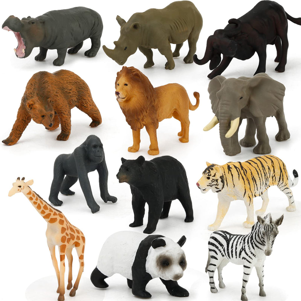 MIKNEKE Montessori Animal Figurines with Matching Flash Cards - 12 Realistic Zoo Animals for Toddlers