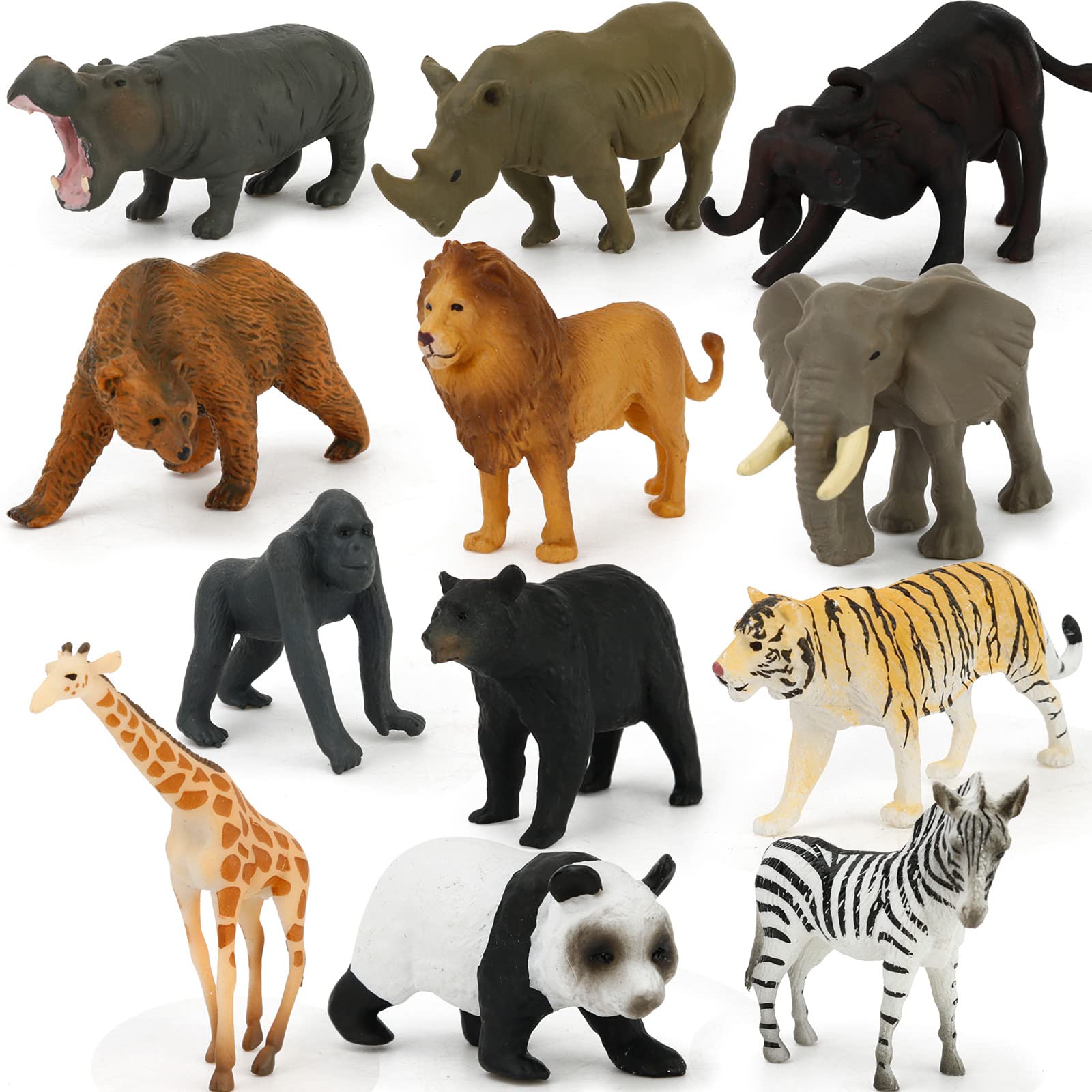 MIKNEKE Montessori Animal Figurines with Matching Flash Cards - 12 Realistic Zoo Animals for Toddlers