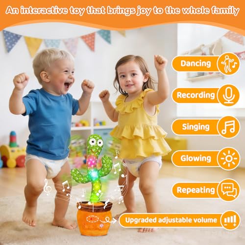 MILEGI Dancing Talking Cactus Toy - Interactive Plush with Recording, Mimicking, LED Lights for Babies and Toddlers