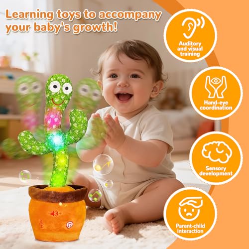 MILEGI Dancing Talking Cactus Toy - Interactive Plush with Recording, Mimicking, LED Lights for Babies and Toddlers