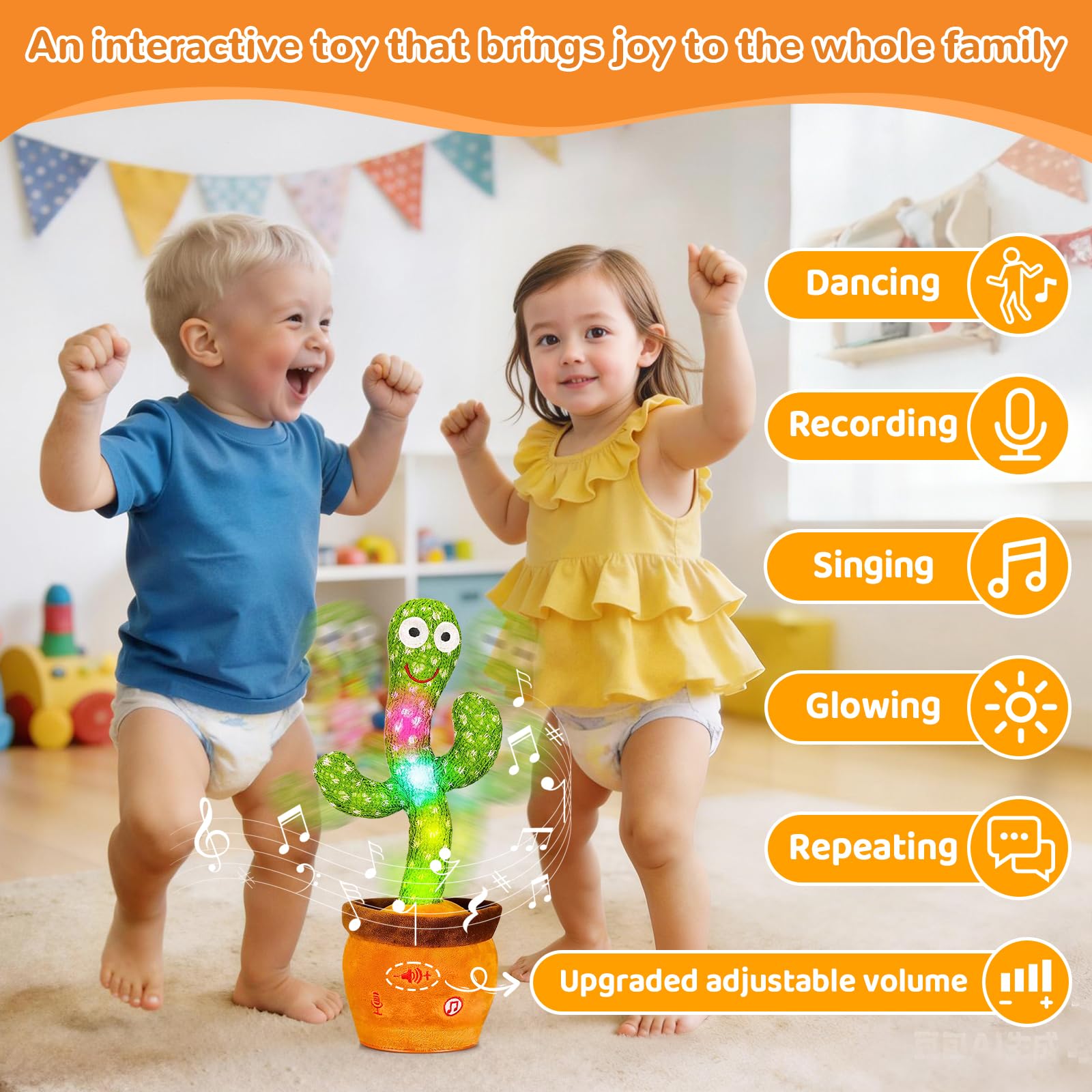 MILEGI Dancing Talking Cactus Toy - Interactive Plush with Recording, Mimicking, LED Lights for Babies and Toddlers