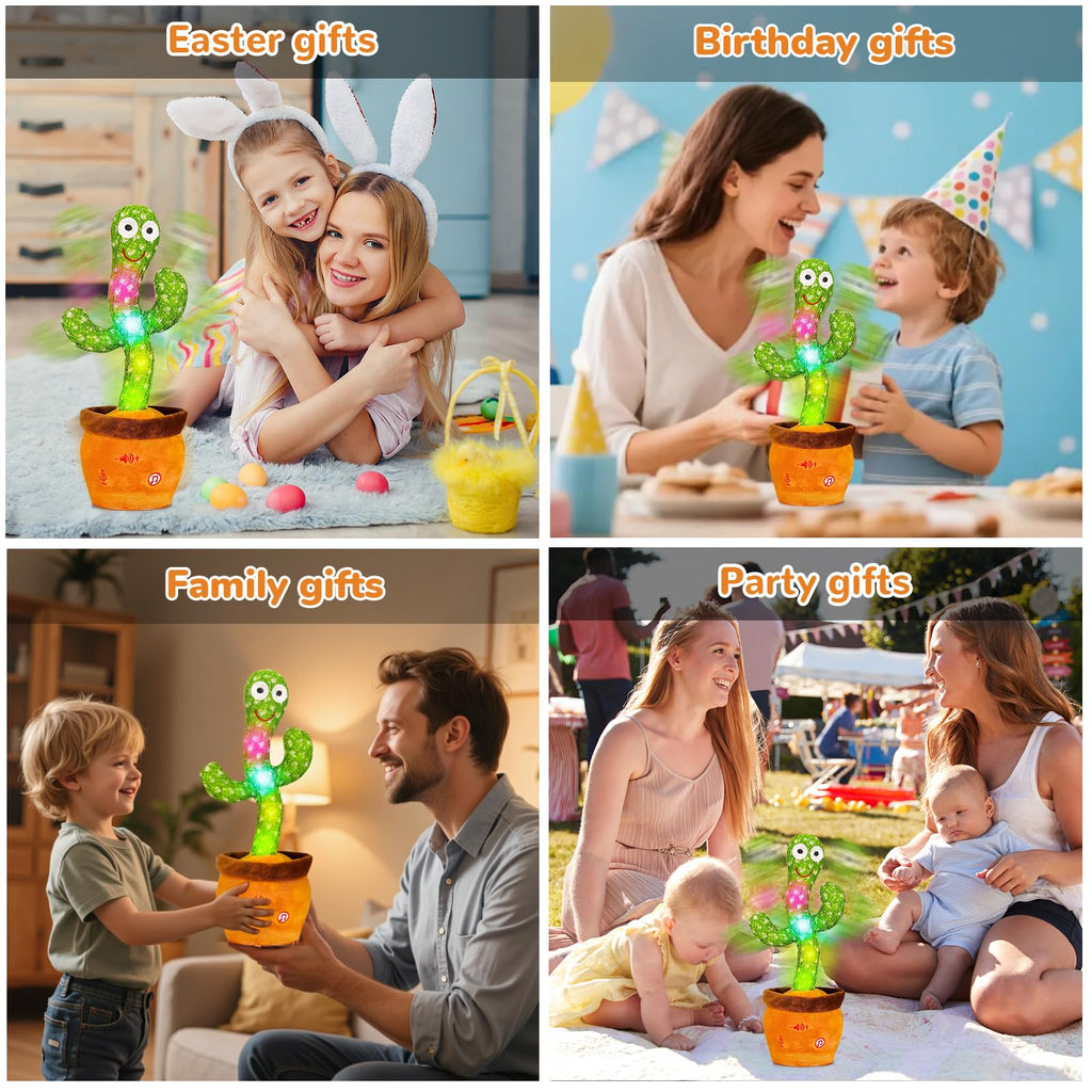 MILEGI Dancing Talking Cactus Toy - Interactive Plush with Recording, Mimicking, LED Lights for Babies and Toddlers
